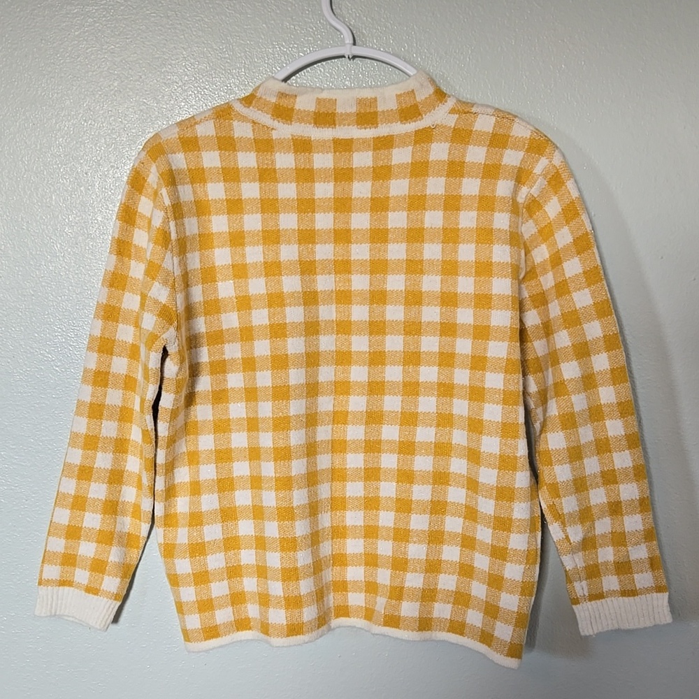 Vintage 60s Yellow Gingham Mandarin Collar Sweater - Picture 3 of 8